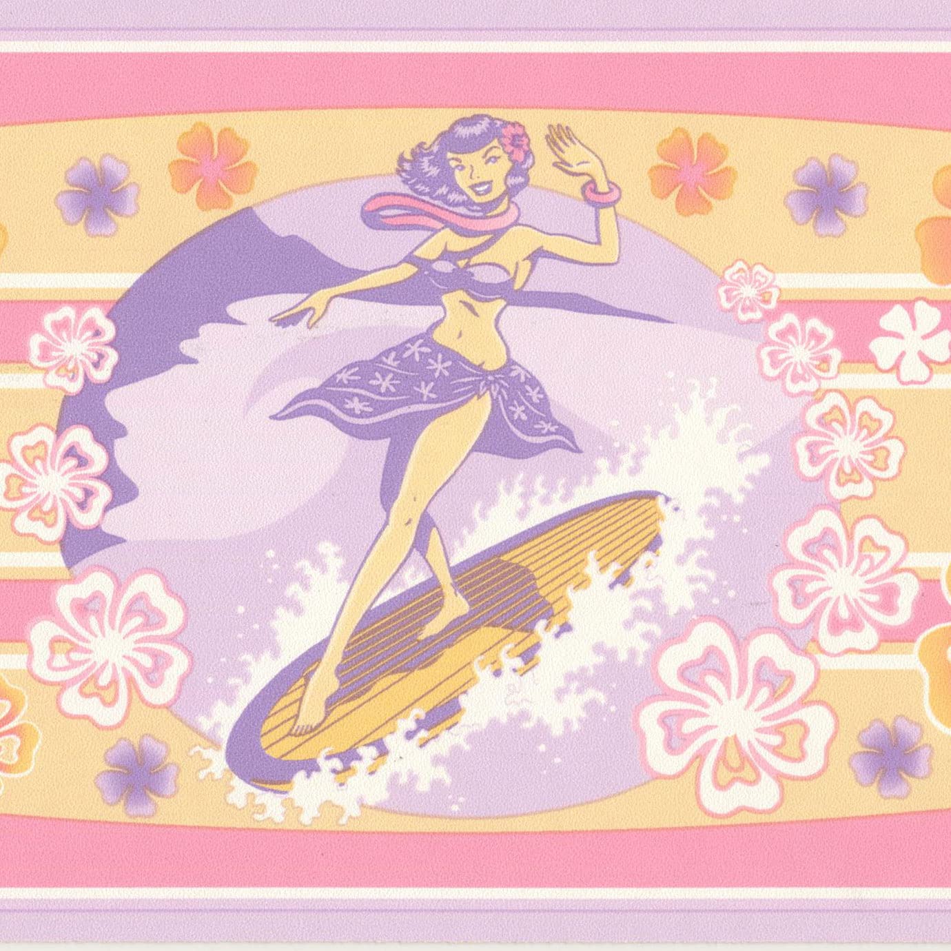 Concord WALLCOVERINGS ™ Surfboard Girl Floral Wallpaper Border, 7
